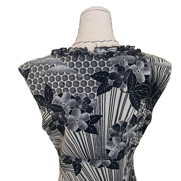 Vintage 90s Mica Black and White Print Mesh Midi Dress Medium - Picture 6 of 7